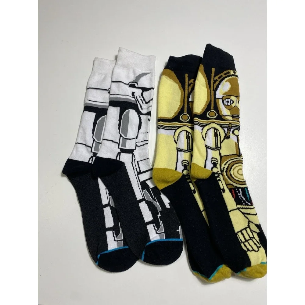 Star Wars Men's Cotton Blend Crew Socks C-3PO & Stormtrooper Theme Size 7-12